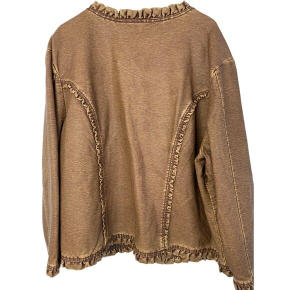 Womens Ruffle Jacket By AMI 3X Plus Faux Leather Lightweight GUC brown 8689 - Picture 6 of 7